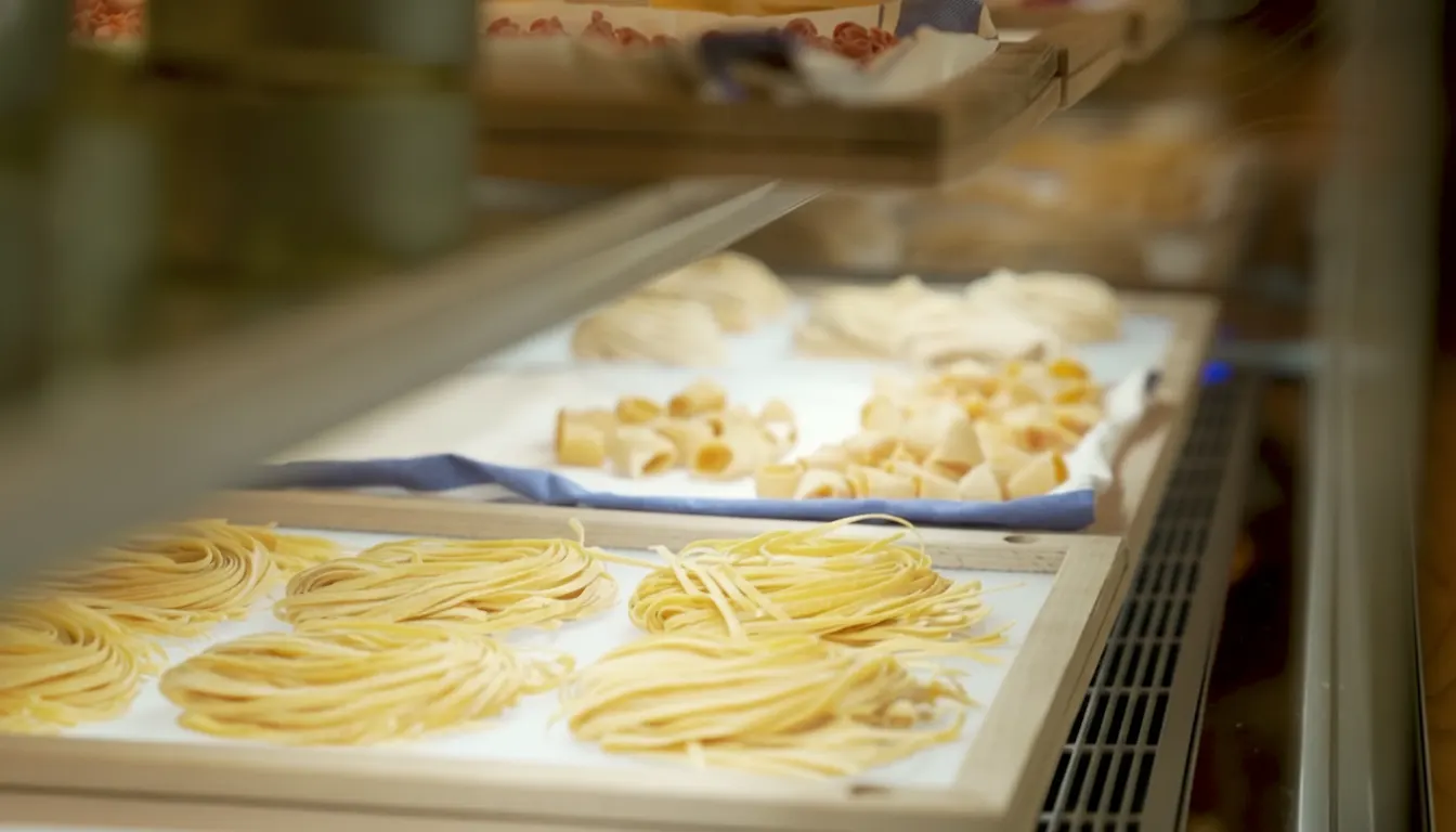 The fresh-pasta display case, lined with the day's hand-made pasta