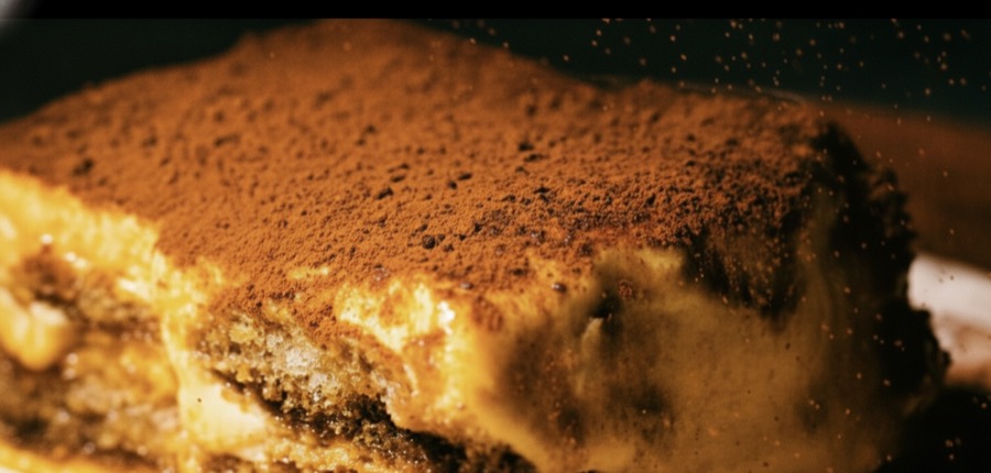 JE&JO's tiramisu, dusted with cocoa